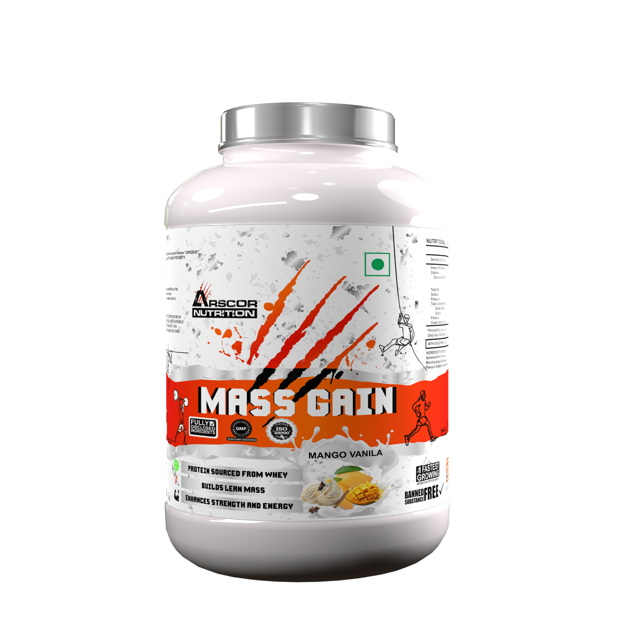 Arscor's Mass Gain Powder | Lean Protein Muscle Mass Gainer With L - Glutamine & Digestive Enzymes